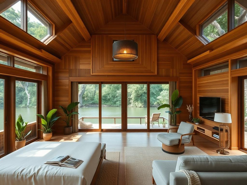 Modern two-bedroom chalet interior on Trident Island